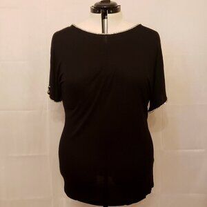 INC International Concepts Short-Sleeve Jewel-Embellished Black Top, XL